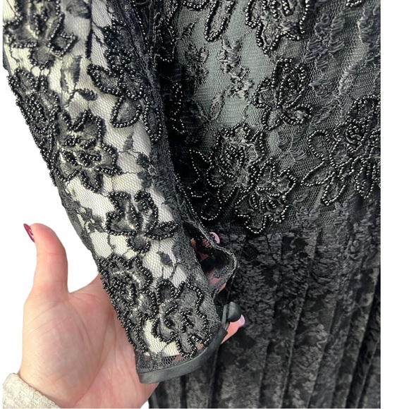 VTG 90's NANCY JOHNSON Black L/S Beaded Pleated Gothic Dress w/ Under Dress Sz 8 - Picture 4 of 16